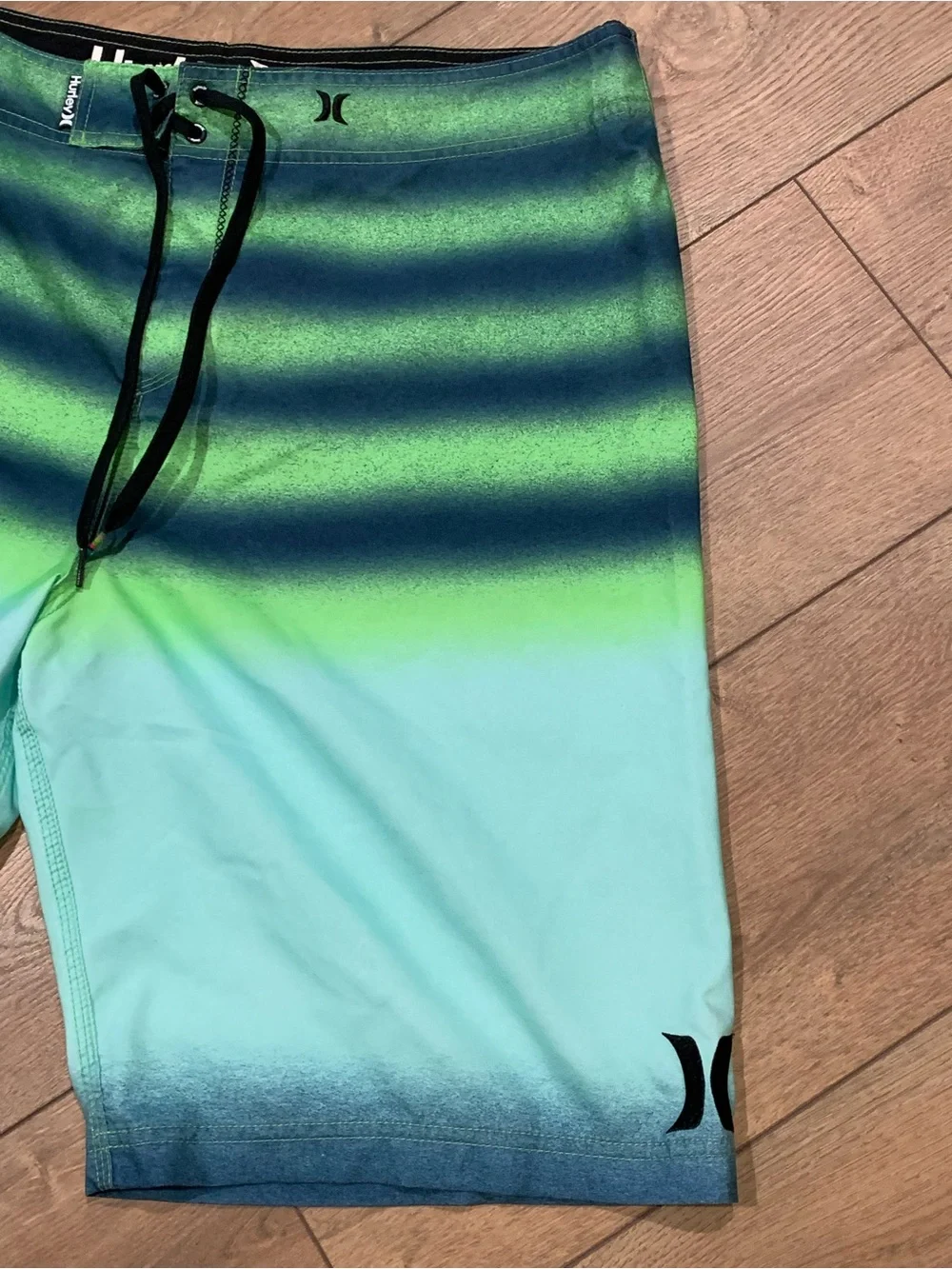 Hurley Men's Green and Teal Ombre Stripe Board Shorts